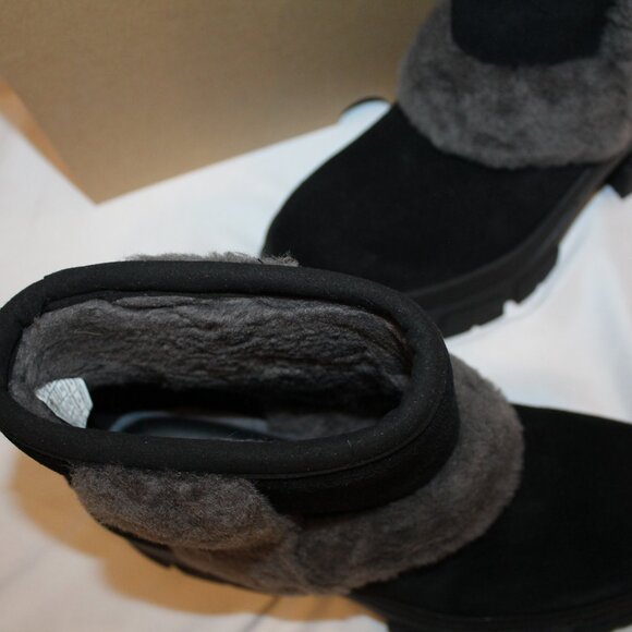 NIB UGG WOMEN'S BROOKLYN SUEDE‎ SHEARLING SPILL SEAM PLATFORM BOOTS BLACK - Picture 6 of 8